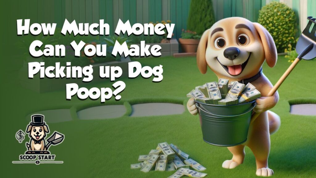 Dog with a basket full of money teaching how much money you can make from picking up dog poop.