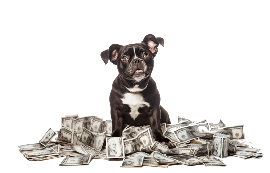 Dog in pile of cash