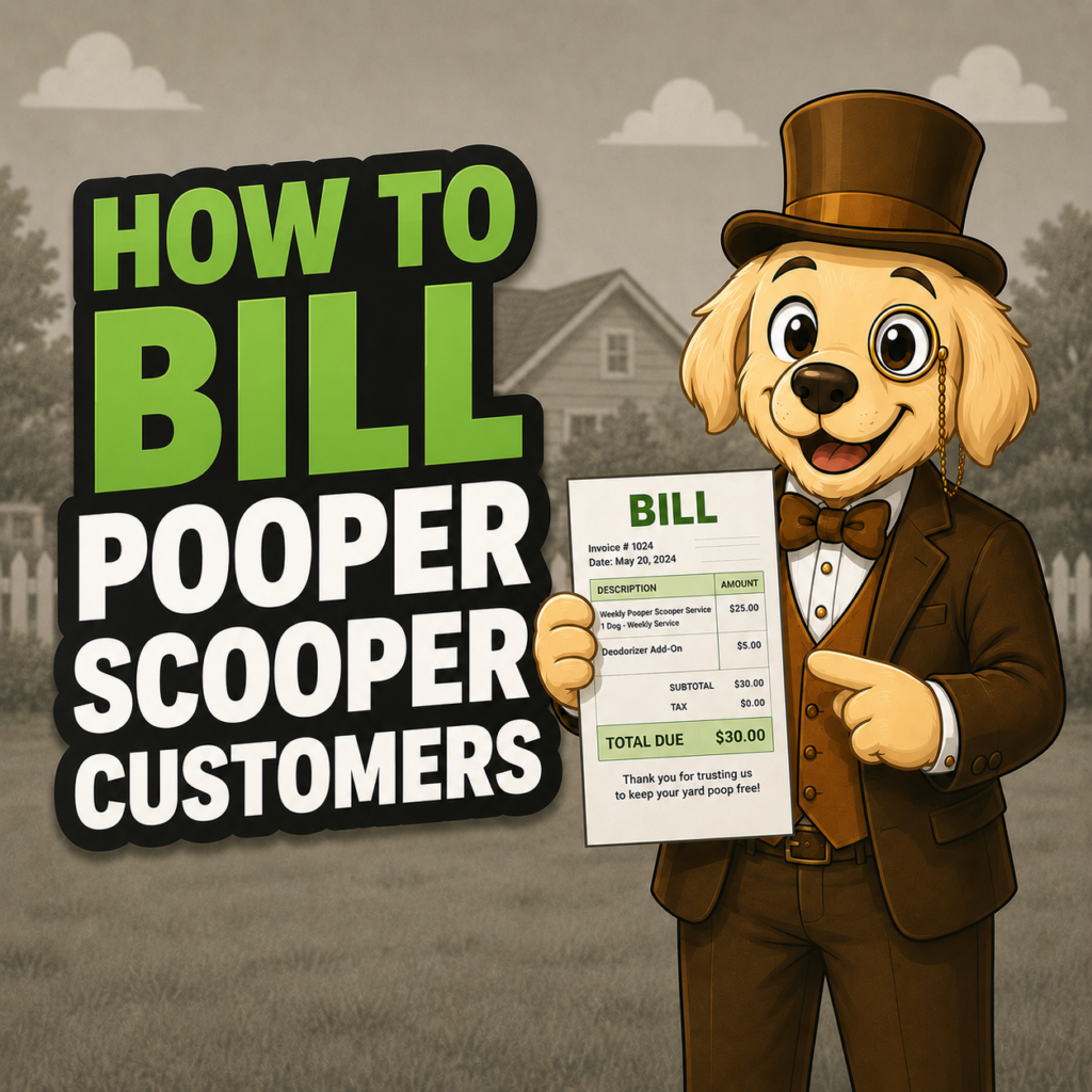Winston from PSM holding up a bill for pooper scooper services.