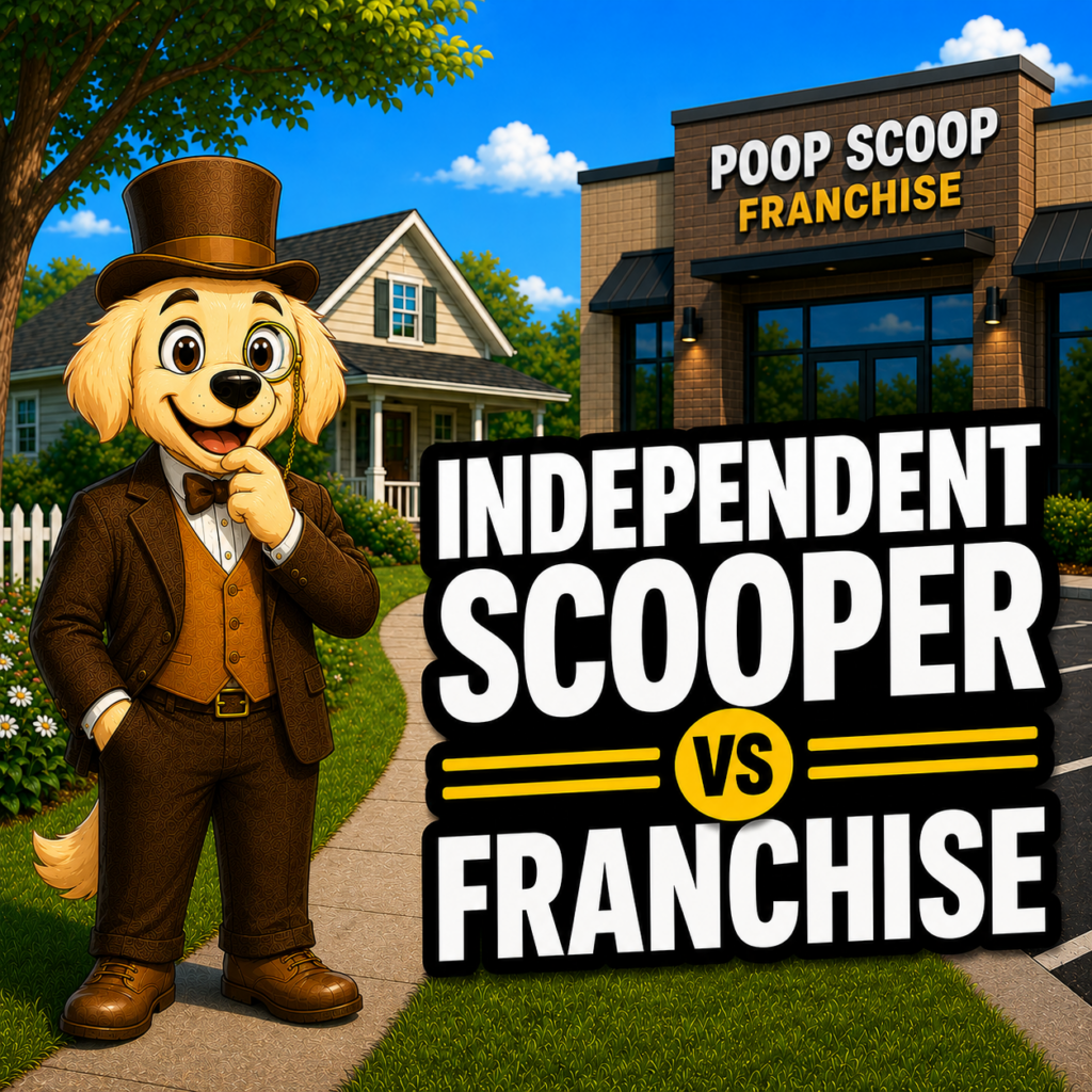 Winston from PSM standing outside of a pooper scooper franchise location.