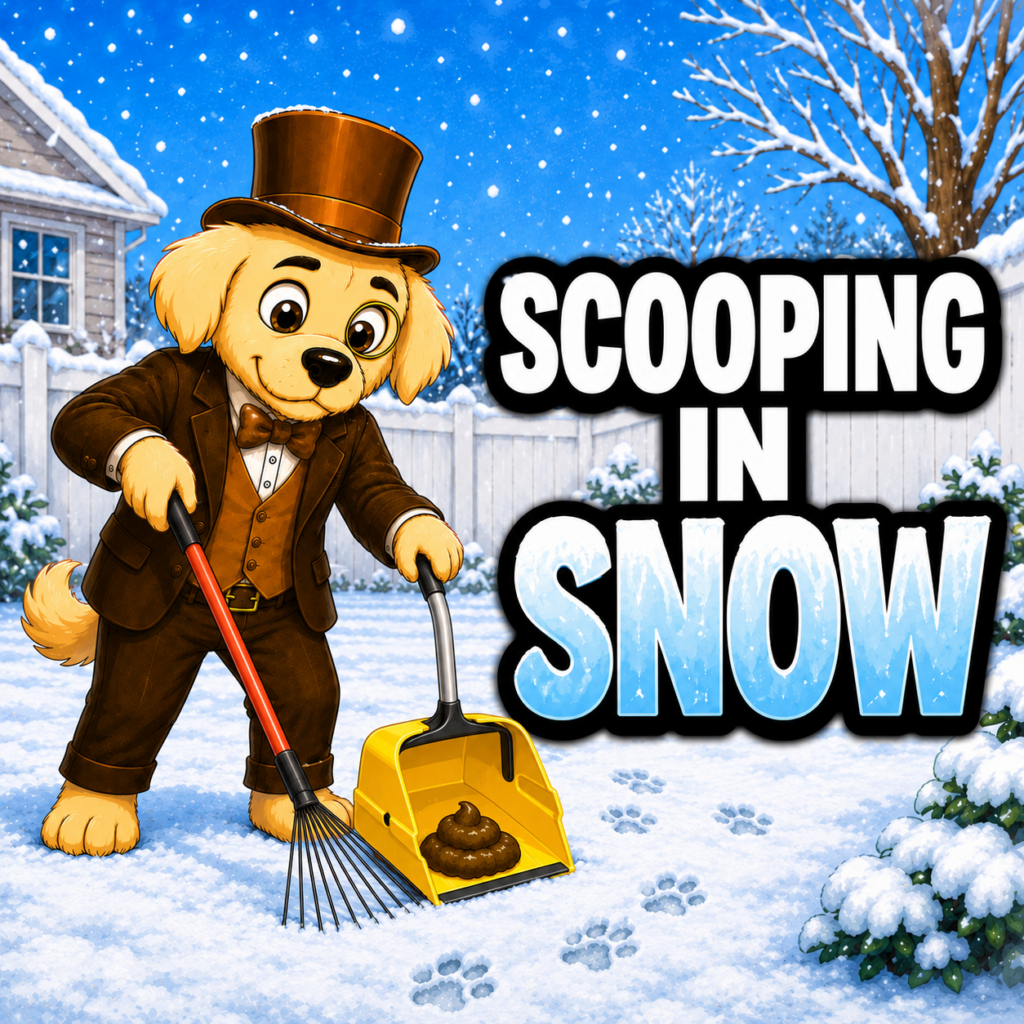 Winston from PSM scooping dog waste in the snow.