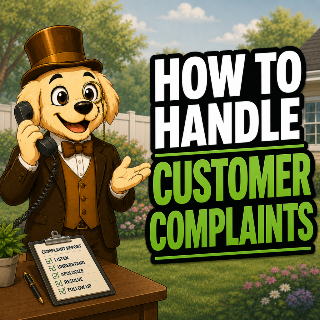 Winston from PSM talking to a pooper scooper customer on the phone in his back yard.